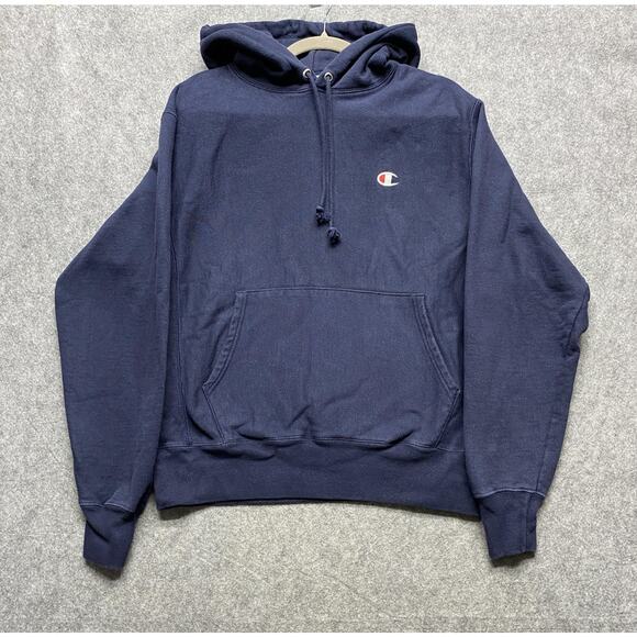 Champion Reverse Weave Hoodie Mens Medium Navy Blue Pullover Sweatshirt GF68 - Picture 1 of 10